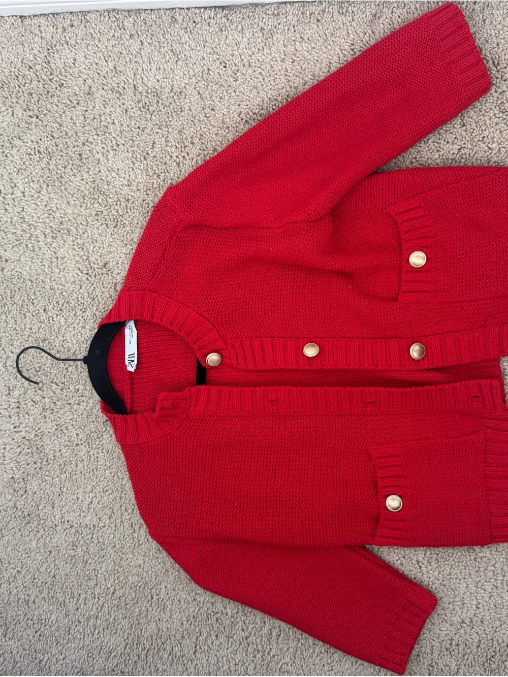 Zara Red Knit Button-Front Cardigan Jacket